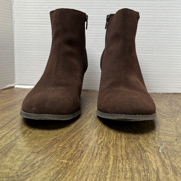 J. Jill Brown Suede Leather Ankle Boots Stacked Heel Brown Booties Size 11 - Picture 6 of 15